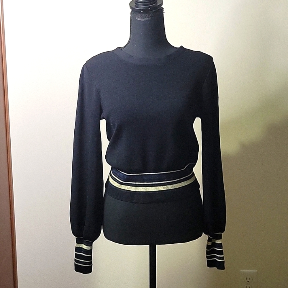 Rachel Roy Size S Black with Silver trim Knit Sweater, like new
